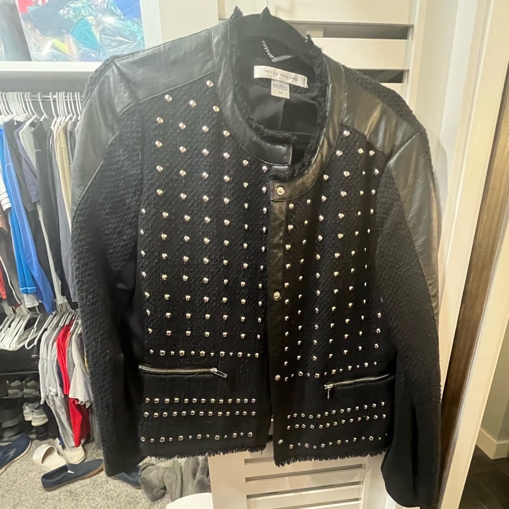 Peter Nygard Black Leather Studded Jacket